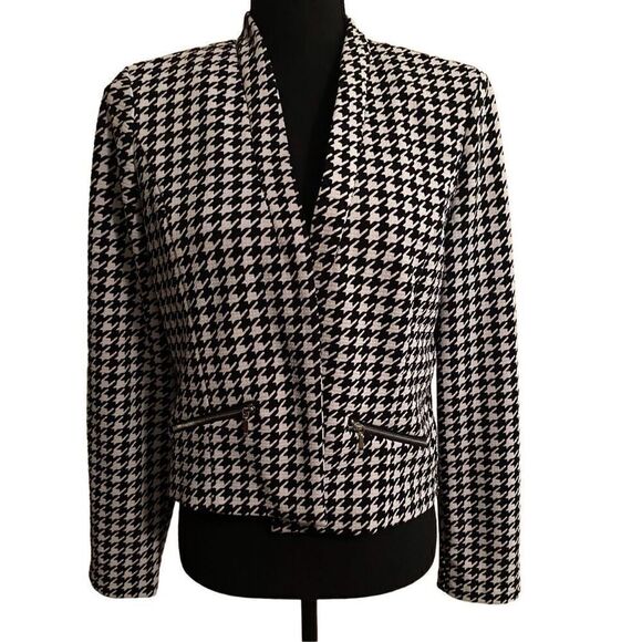 Roz & Ali Black & White Houndstooth Blazer Size Medium - Picture 1 of 5